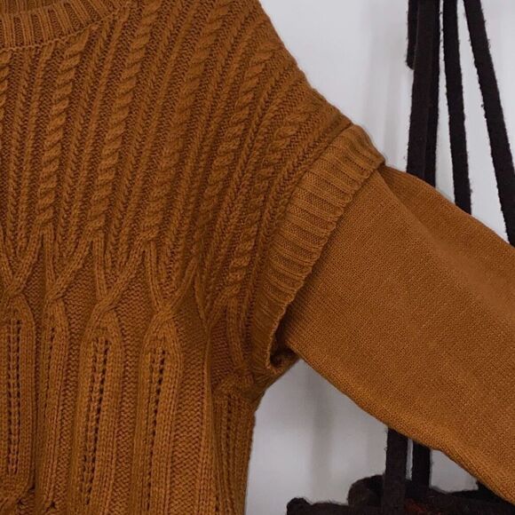 DKNY JEANS Cable-Knit Drop Shoulder-Detail Sweater M Long Sleeve TIe Hem Fall Ru - Picture 4 of 10